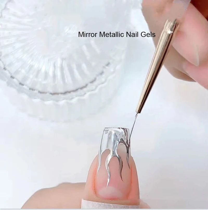1Jar Silver Mirror Metallic Painting Nail Art Gel Mirror Effect Thick Liquid Nail Polish UV Soak Off Gel Line Drawing Varnish &3