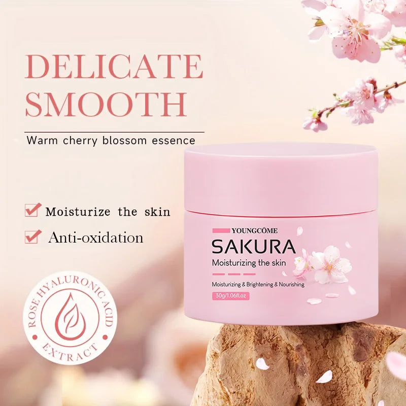 Sakura Essence Cream,Cherry Blossom Facial Moisturizer for Dry & Rough Skin,Anti Aging Face Lifting Nourishing Repair Collagen