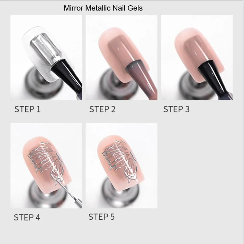 1Jar Silver Mirror Metallic Painting Nail Art Gel Mirror Effect Thick Liquid Nail Polish UV Soak Off Gel Line Drawing Varnish &3