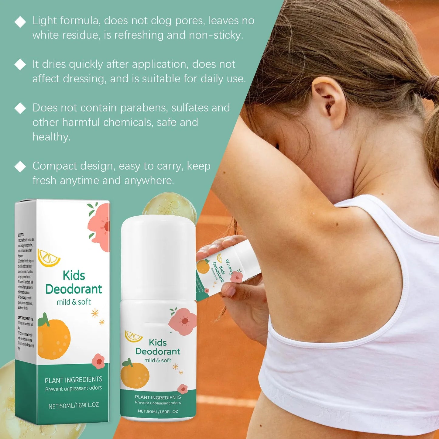 50ml Roll-On Body Deodorant Deodorant For Kids Teens Aluminum Free Underarm Sweat Removing Party Roller Fragrance