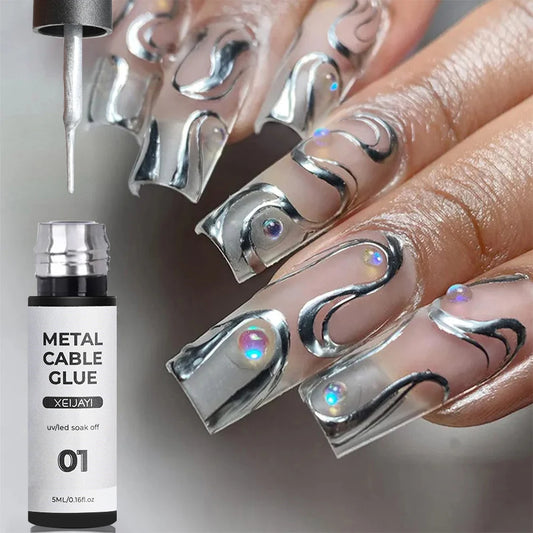 5ML Silver/Gold Metal Painting Liner Nail Glue Sparkly Mirror Effect Soak Off  Gel Polish Semi Permanent French Nail Art Varnish