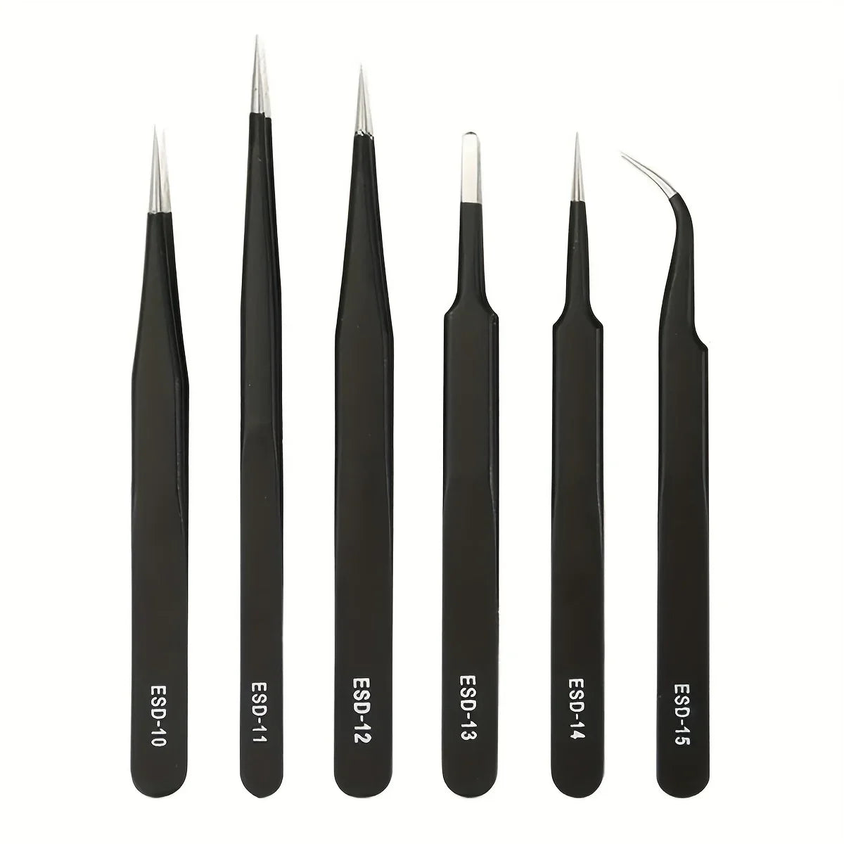 Precision ESD anti-static tweezers set -6-pc durable stainless steel tool for electronic repair and process modeling, bending&St