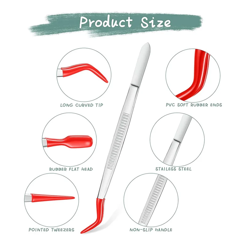 ABCD 3 Pieces Tweezers with Rubber Tips Tweezers PVC Coated Tweezers Set, Rubber Straight and Flat Tip Tweezers Black