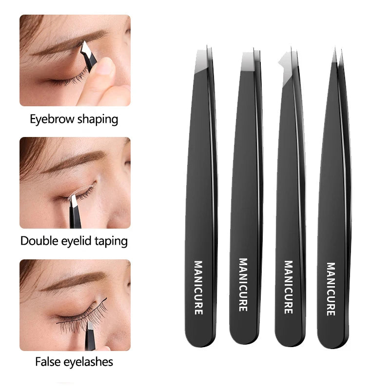 1/4pcs Tweezers Set - Professional Stainless Steel Tweezers For Eyebrows - Great Precision For Facial Hair, Splinter And Ingrow