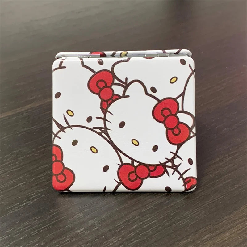 Hello Kitty Mirror Portable Small Mirror Hello Kitty Sanrio Portable Folding Mirrors Double-Sided Pattern Makeup Gift For Girl