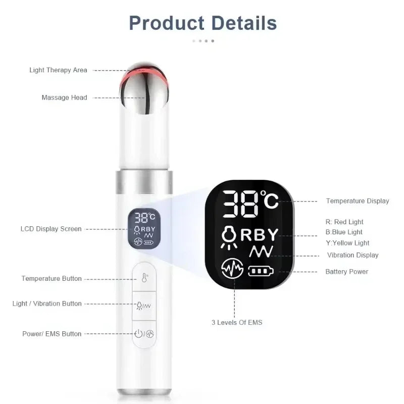 Electric Eye Massager EMS Microcurrent Skin Lifting Reduce Eye Wrinkles Remove Dark Circles Hot Vibration Beauty SkinCare Device