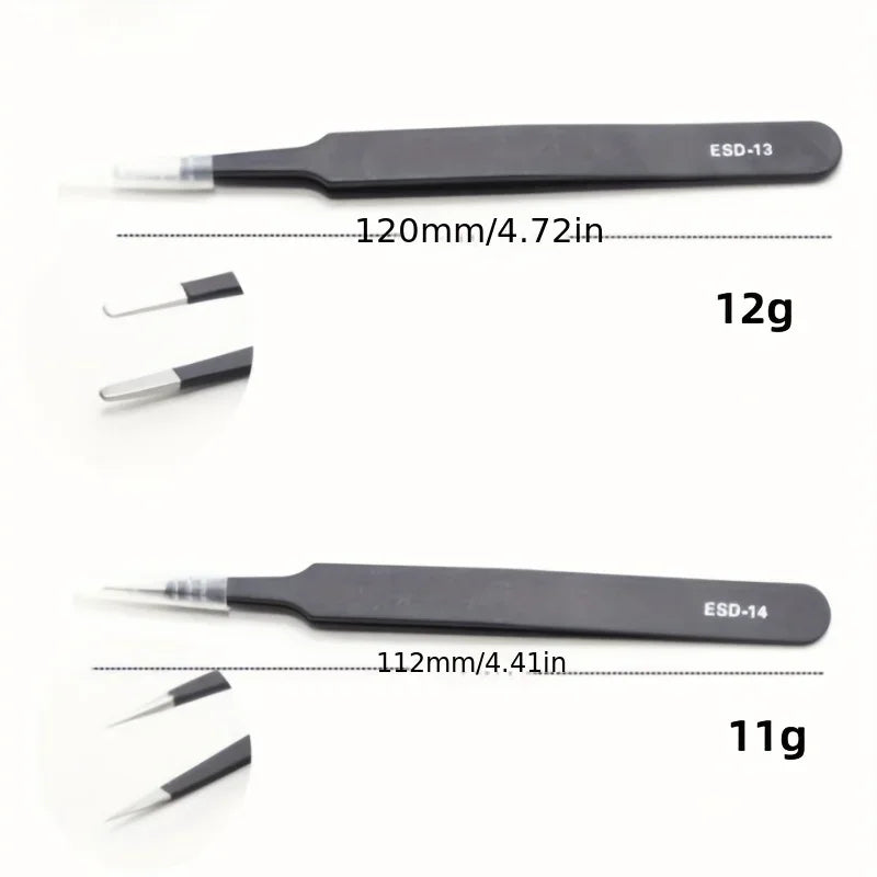 Precision ESD anti-static tweezers set -6-pc durable stainless steel tool for electronic repair and process modeling, bending&St
