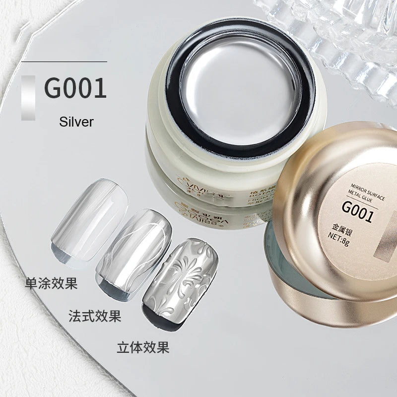 1Jar Silver Mirror Metallic Painting Nail Art Gel Mirror Effect Thick Liquid Nail Polish UV Soak Off Gel Line Drawing Varnish &3