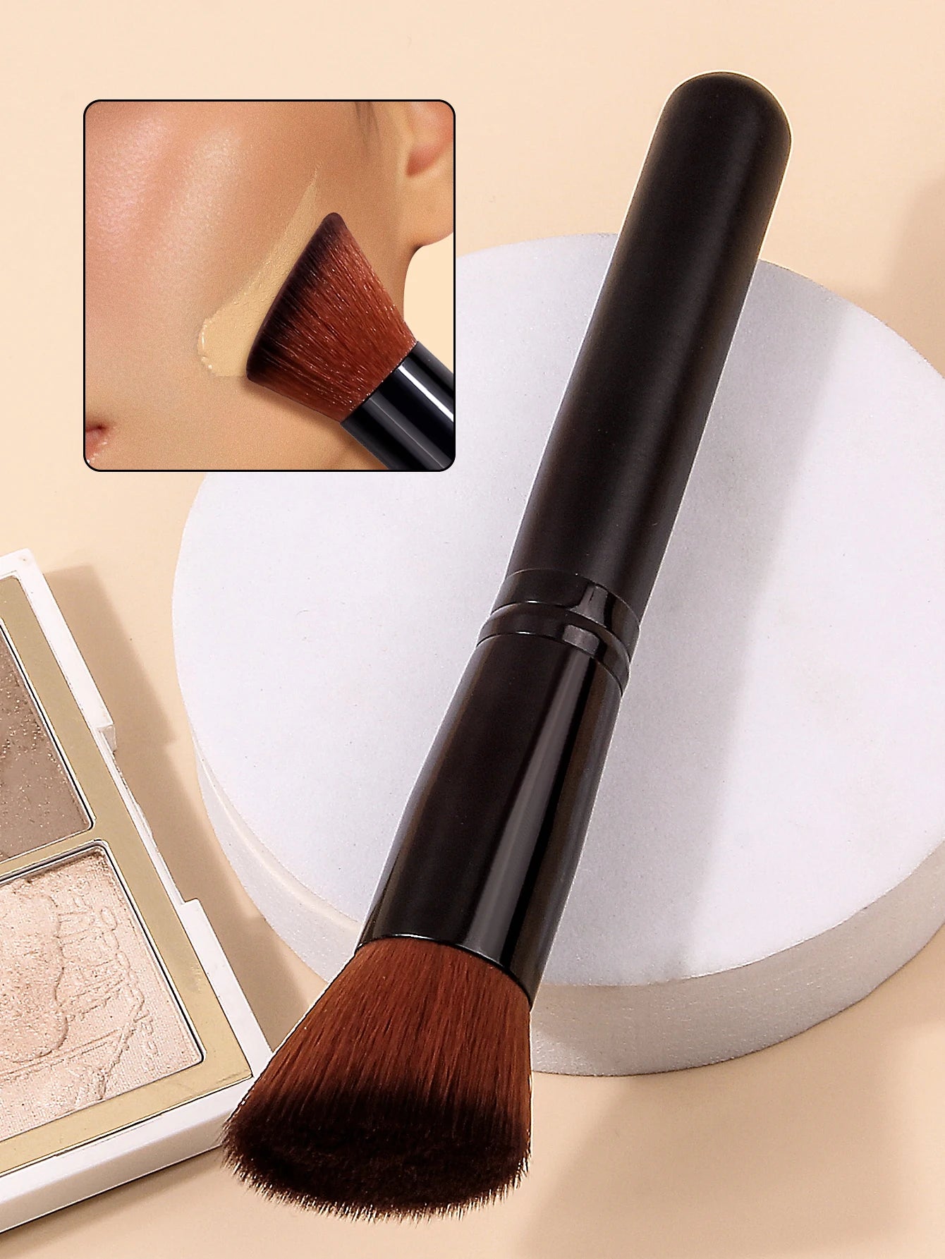 1PC Angled Foundation Blush Brush - Multipurpose Makeup Tool for Liquid, Cream & Powder, Beginner-Friendly Travel Essential