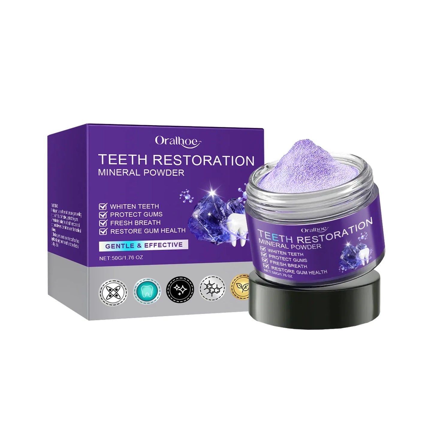 Teeth Restoration Mineral Powder Teeth Whitening Remove Stain Oral Clean Fresh Breath Improve Smell Purple Bleaching Toothpaste