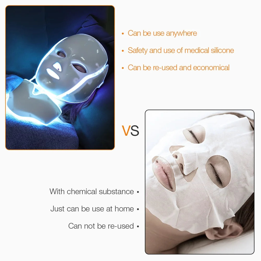 7 Colors LED Facial Mask with Neck LED Light Face Mask Skin Rejuvenation Anti Acne Beauty Device Face Lifting Firm Massager