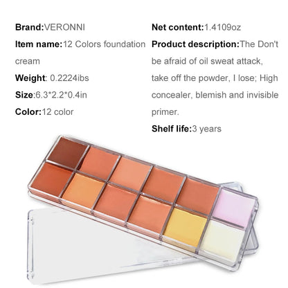 12 Color Concealer Palette Nude Contour Cream Acne Spot Dark Circles Cover Face Foundation Brighten Pigment Cosmetic Makeup Tool