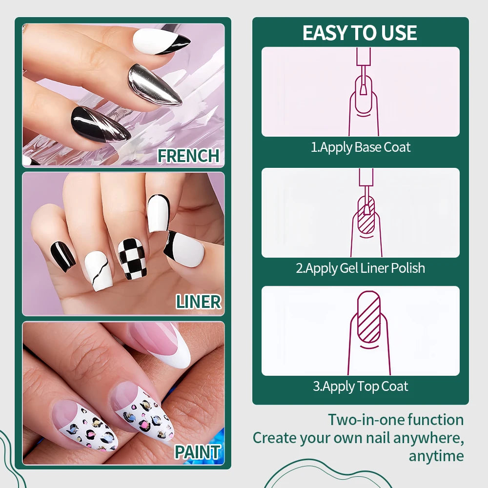 NAILPOP Gel Nail Polish Liner 8ML 5 Colors Nail Art Paint Gel for French Tips Swirls DIY Manicure Soak Off UV Cure with Brush