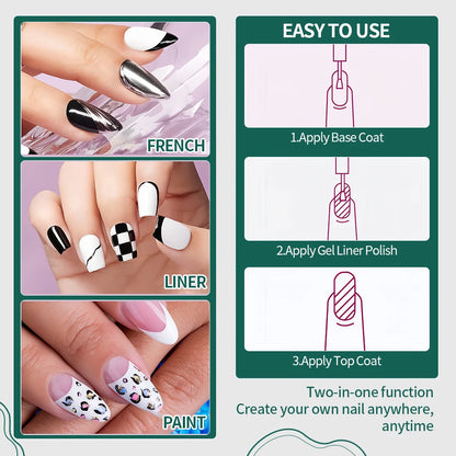 NAILPOP Gel Nail Polish Liner 8ML 5 Colors Nail Art Paint Gel for French Tips Swirls DIY Manicure Soak Off UV Cure with Brush