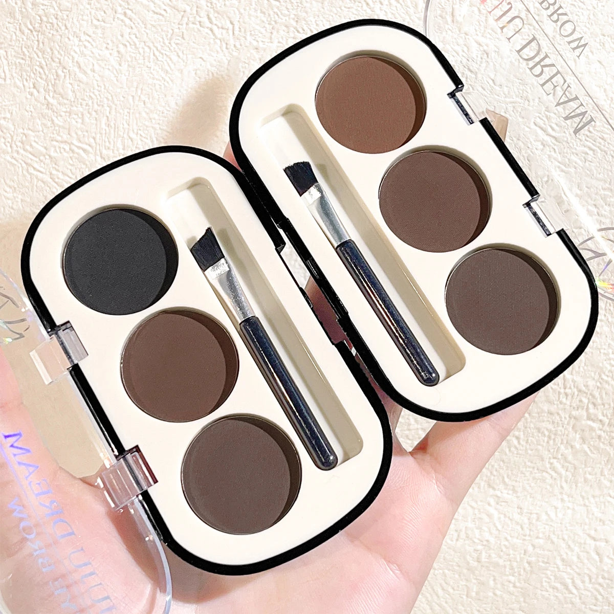 3-color Eyebrow Powder Palette With Eyebrow Brush, Waterproof And Sweatproof Natural Color Rendering Eyebrow Powder Long Lasting