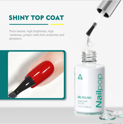 Nailpop 10ml Rubber Base Gel Top Coat Soak Off UV LED Gel Polish Nail Art Degisn Clear Long Lasting Varnish Nail Function Gel