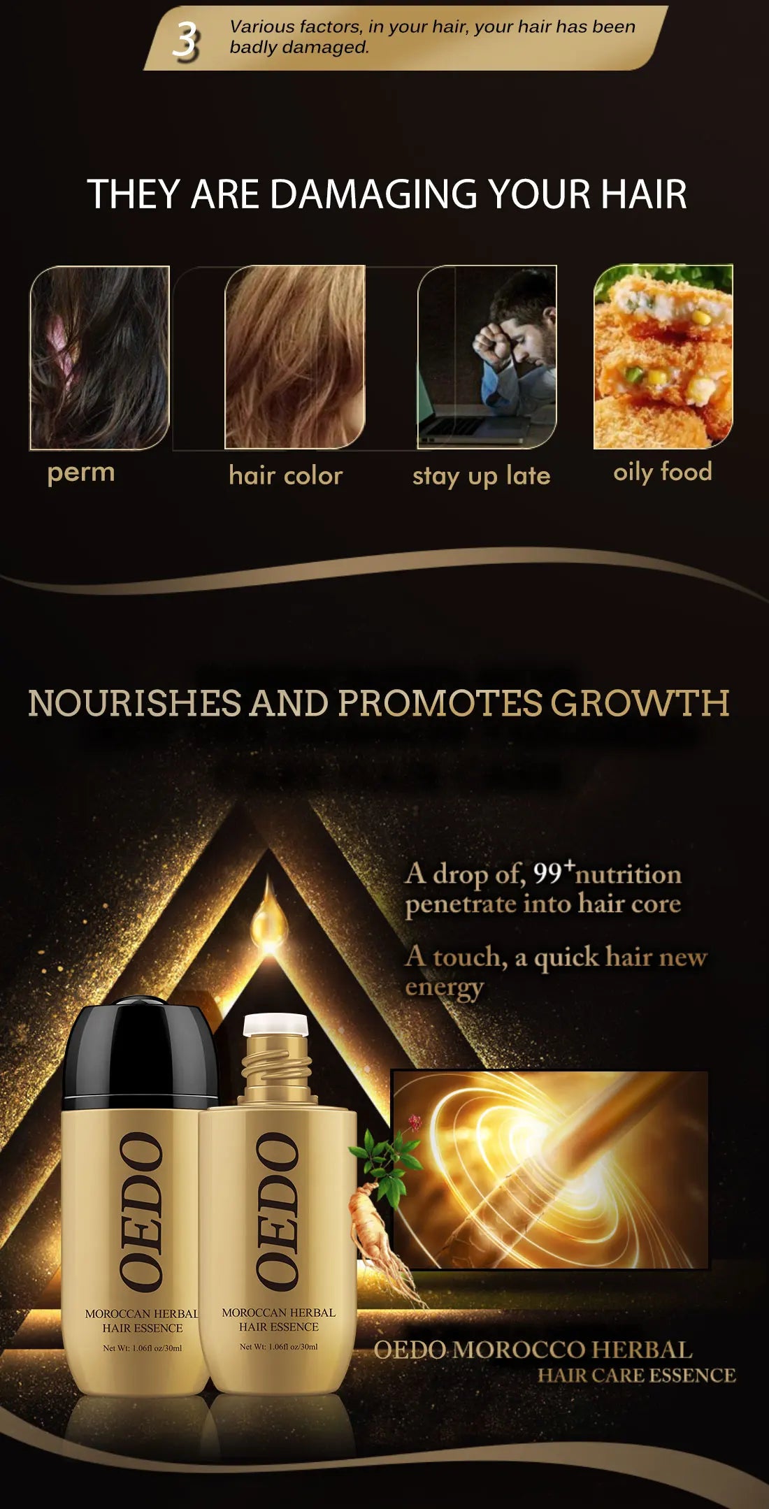 2PCS Ginseng Gloss Nourish Repair Hair Treatment Hair Loss Fast and Powerful Hair Growth Essence Hair Care
