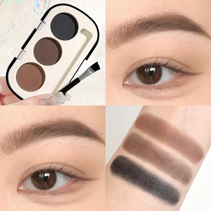 3-color Eyebrow Powder Palette With Eyebrow Brush, Waterproof And Sweatproof Natural Color Rendering Eyebrow Powder Long Lasting