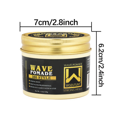 Shea Butter Wave Control Pomade Kit 360 Style Strong Hold Long Lasting Curly Hair Cream With Brush Silk Rag Cap Tool Accessony