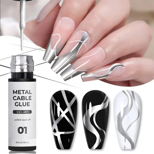 5ML Silver/Gold Metal Painting Liner Nail Glue Sparkly Mirror Effect Soak Off  Gel Polish Semi Permanent French Nail Art Varnish