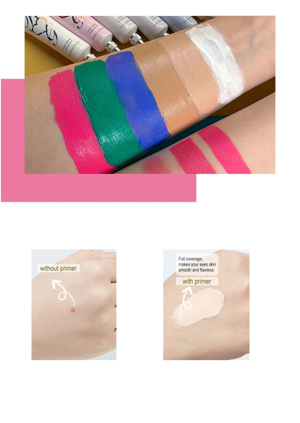 Eyeshadow primer, cut-off eyeshadow primer, concealer color, 24-hour makeup lasting, waterproof and sweat-proof