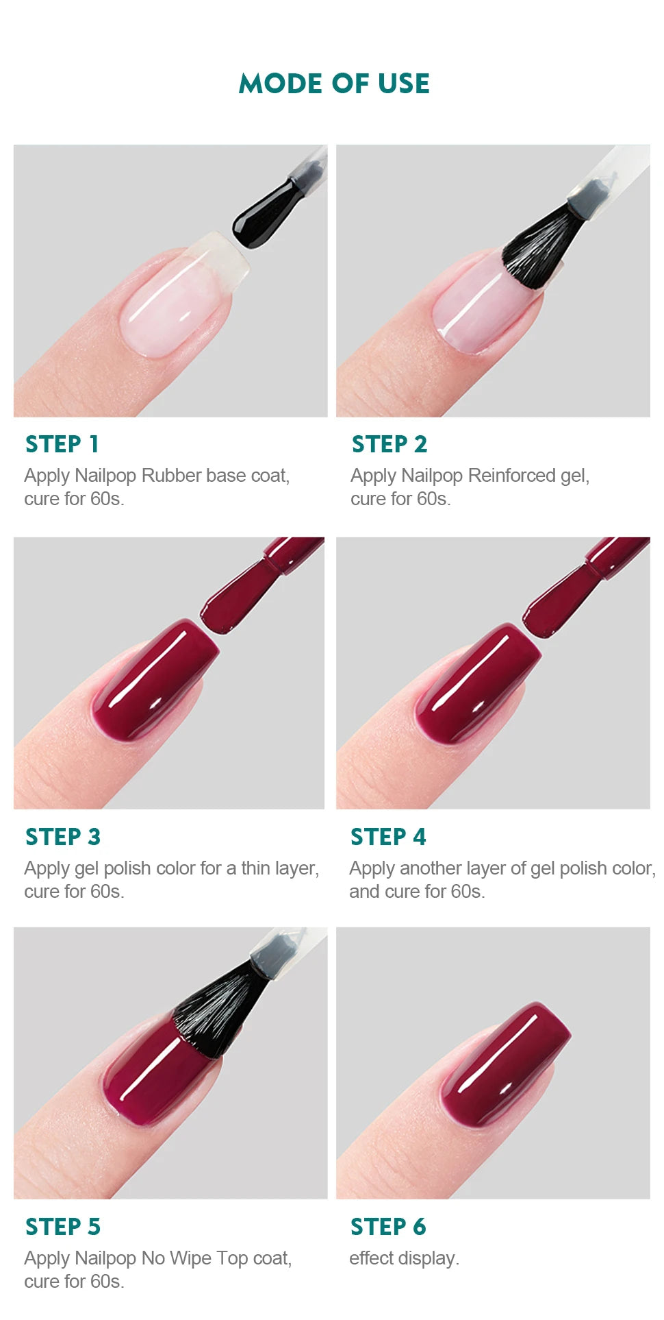 Nailpop 10ml Rubber Base Gel Top Coat Soak Off UV LED Gel Polish Nail Art Degisn Clear Long Lasting Varnish Nail Function Gel