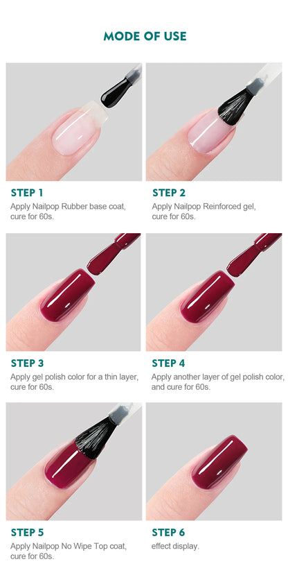 Nailpop 10ml Rubber Base Gel Top Coat Soak Off UV LED Gel Polish Nail Art Degisn Clear Long Lasting Varnish Nail Function Gel
