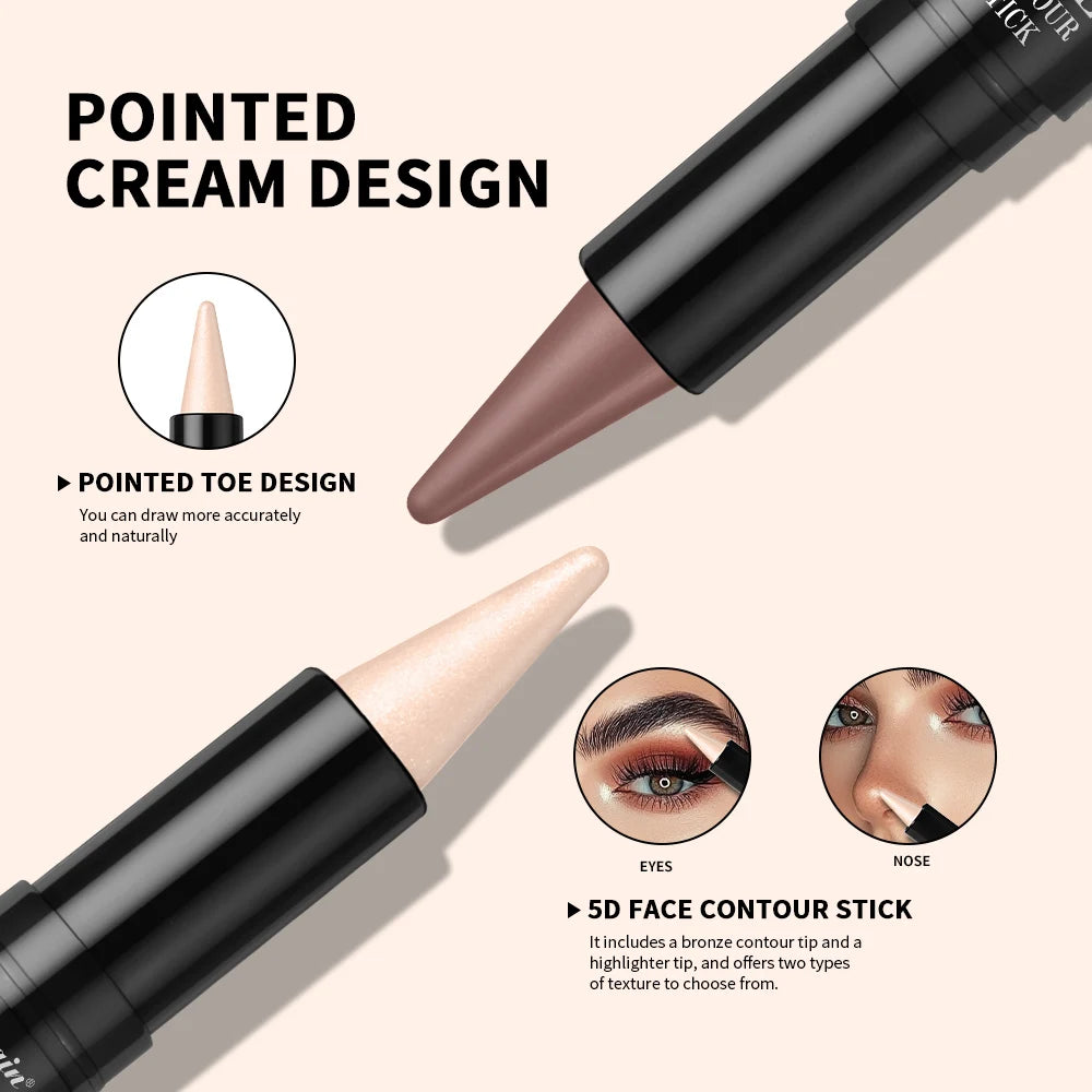 Contouring Stick with Double-headed Multi-use Contour Stick Contouring Foundation Contour Makeup Concealer Stick Pencil Cosmetic
