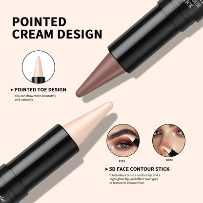 Contouring Stick with Double-headed Multi-use Contour Stick Contouring Foundation Contour Makeup Concealer Stick Pencil Cosmetic
