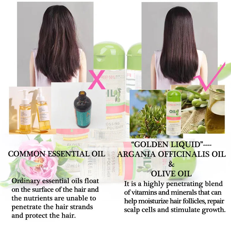 Olive Oil Frizz Control & Shine Glossing Polisher 6 Ounce Shining Hair Glossing Oil Daily Use Good Smell Hair Smooth Healthy Oil