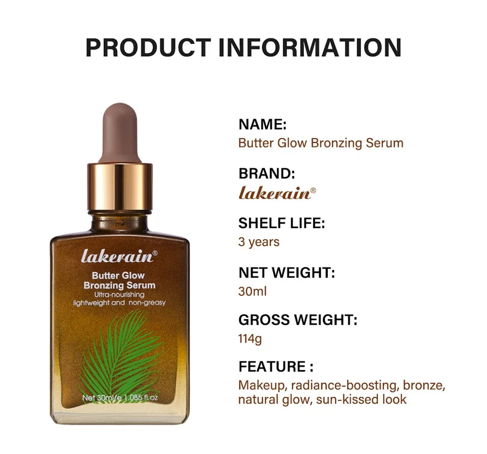 30ml Butter Glow Bronzing Serum Innovative Nourishing Skincare Bronzing Drops for Radiant Natural Sunkissed Complexion Sunkissed
