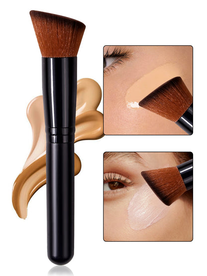 1PC Angled Foundation Blush Brush - Multipurpose Makeup Tool for Liquid, Cream & Powder, Beginner-Friendly Travel Essential