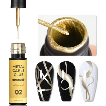 5ML Silver/Gold Metal Painting Liner Nail Glue Sparkly Mirror Effect Soak Off  Gel Polish Semi Permanent French Nail Art Varnish