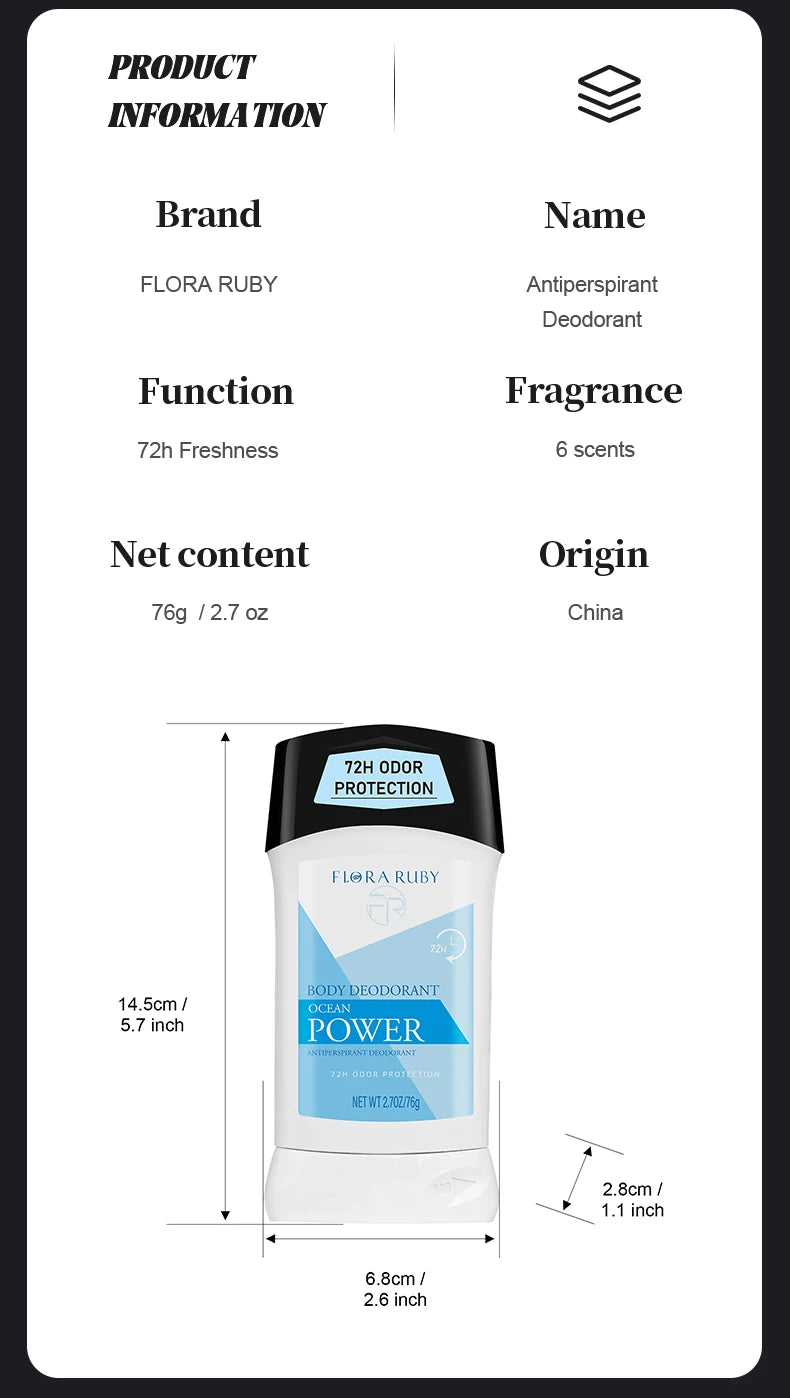 72-Hour Antiperspirant Deodorant，Unisex Scents Deodorizing & Sweat，Gentle on Sensitive Skin，Lasting Refreshing Body Odor Remove