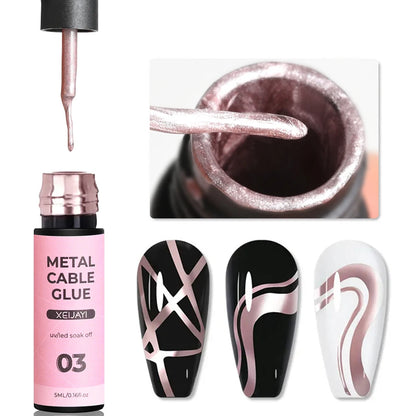 5ML Silver/Gold Metal Painting Liner Nail Glue Sparkly Mirror Effect Soak Off  Gel Polish Semi Permanent French Nail Art Varnish