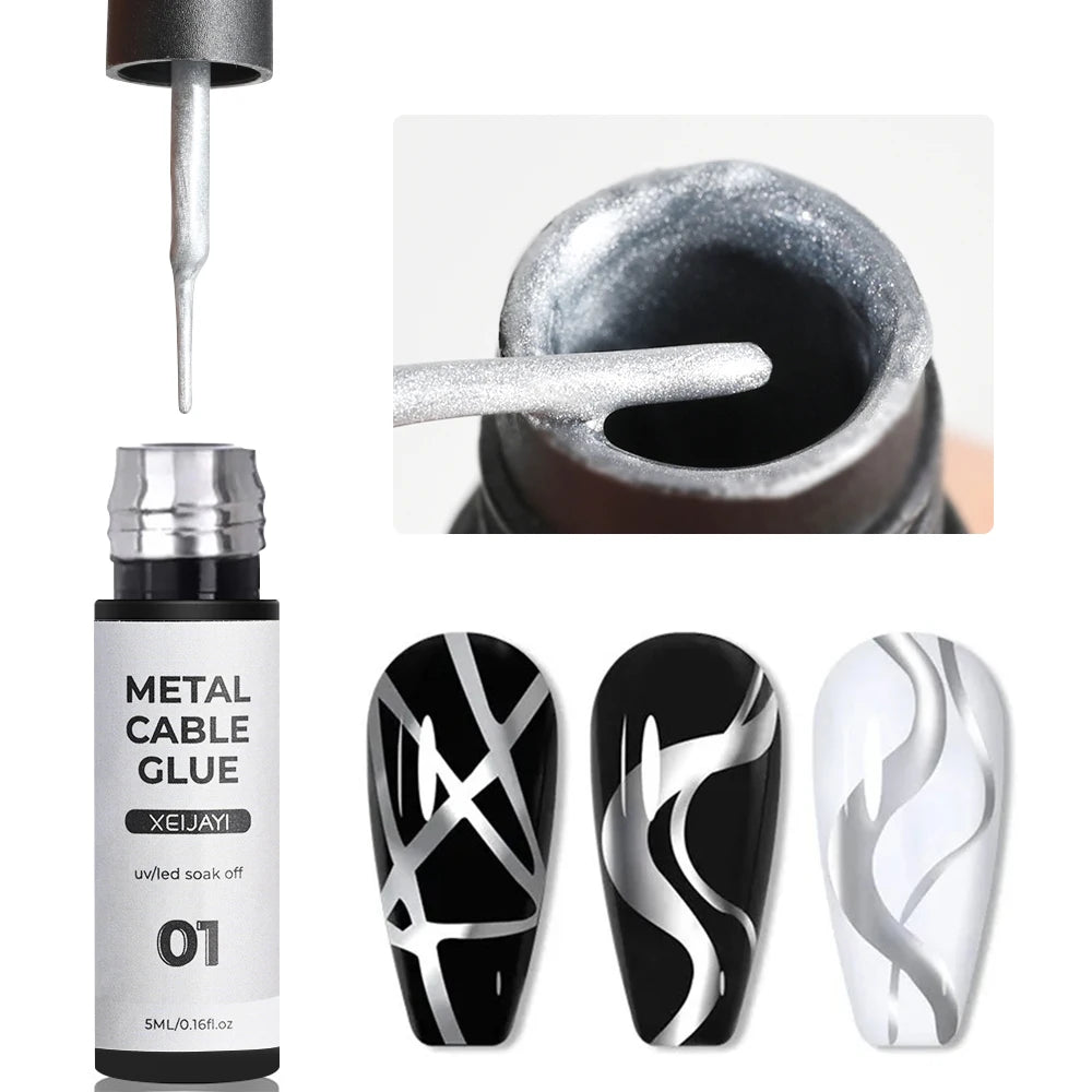 5ML Silver/Gold Metal Painting Liner Nail Glue Sparkly Mirror Effect Soak Off  Gel Polish Semi Permanent French Nail Art Varnish