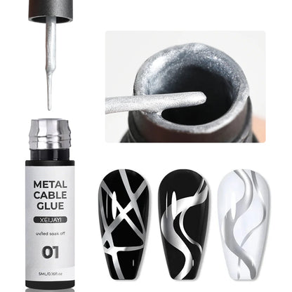 5ML Silver/Gold Metal Painting Liner Nail Glue Sparkly Mirror Effect Soak Off  Gel Polish Semi Permanent French Nail Art Varnish