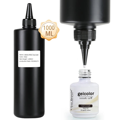 1000ML Super Shiny HEMA FREE Top Coat Base Coat Nail Art Gel Varnish Semi Permanent No Wipe UV Gel Varnish Clear Tempered Top