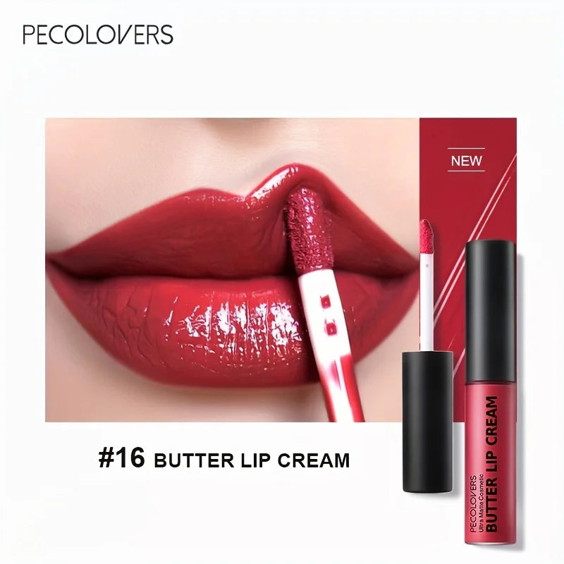 Butter Lip Cream Liquid Lipstick, Non-Sticky, Moisturizing High Pigment For Nude Red Sexy Lip Makeup Cosmetic