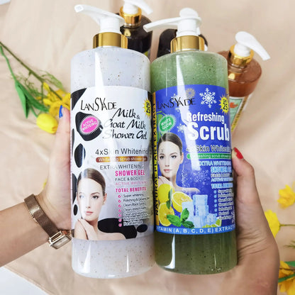 1000ml Scrub bath lotion silky smooth skin foam rich moisture skin toner brighten skin color anti-aging mild lasting fragrance