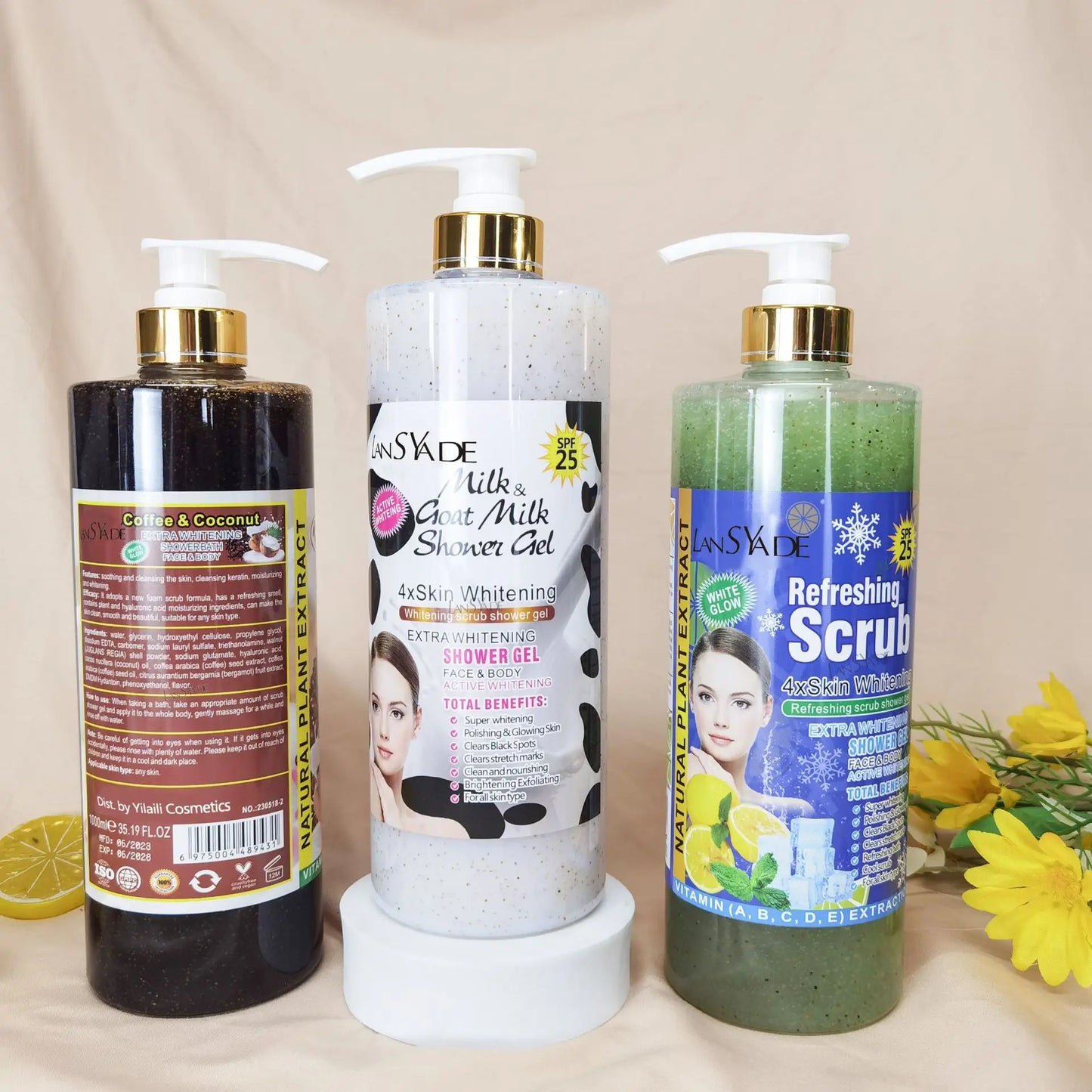 1000ml Scrub bath lotion silky smooth skin foam rich moisture skin toner brighten skin color anti-aging mild lasting fragrance