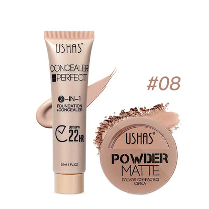 Foundation + Powder Combo Set Brighten Skin Color Waterproof Anti-sweat Soft Focus Foundation