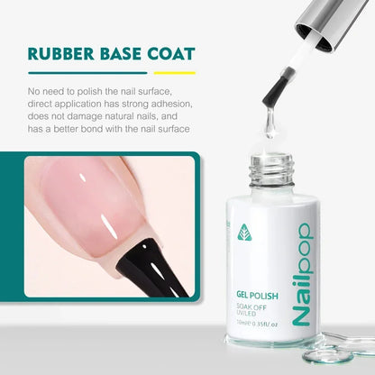 Nailpop 10ml Rubber Base Gel Top Coat Soak Off UV LED Gel Polish Nail Art Degisn Clear Long Lasting Varnish Nail Function Gel