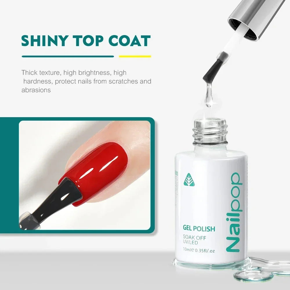Nailpop 10ml Rubber Base Gel Top Coat Soak Off UV LED Gel Polish Nail Art Degisn Clear Long Lasting Varnish Nail Function Gel
