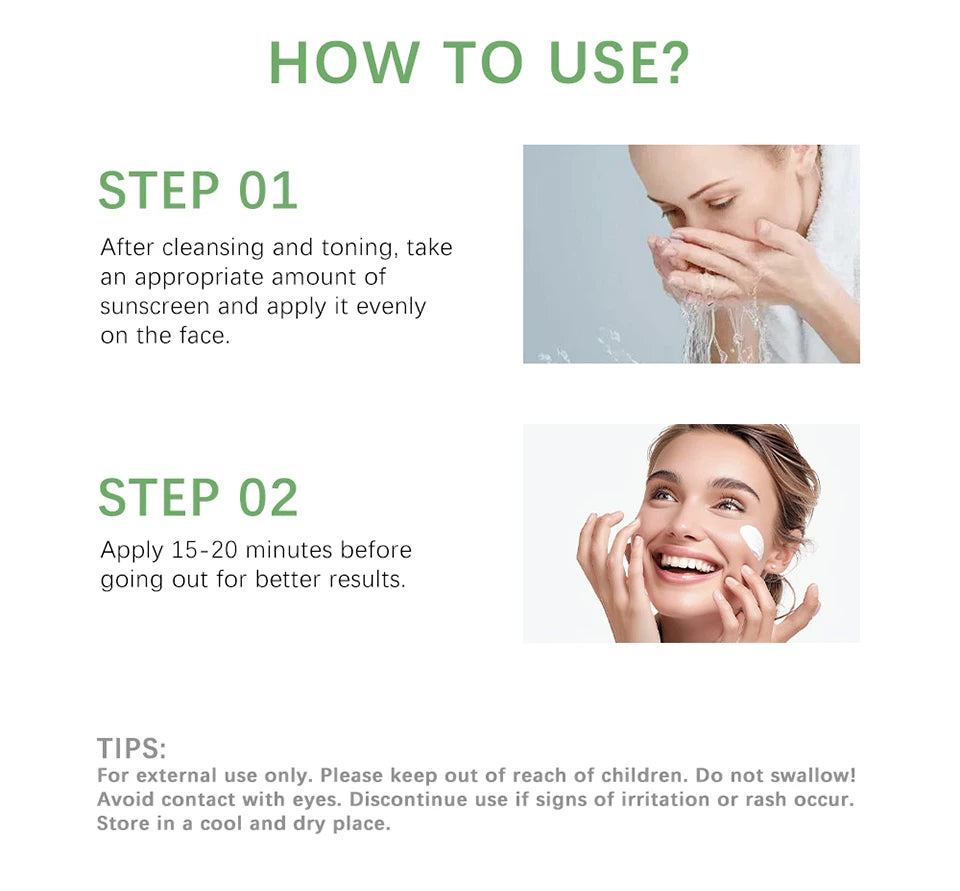 Sunscreen SPF 50 Centella Asiatica No Sticky Refreshing Sunscreen 50ml Sunscreen Essence for Dry Oily Sensitive Skincare