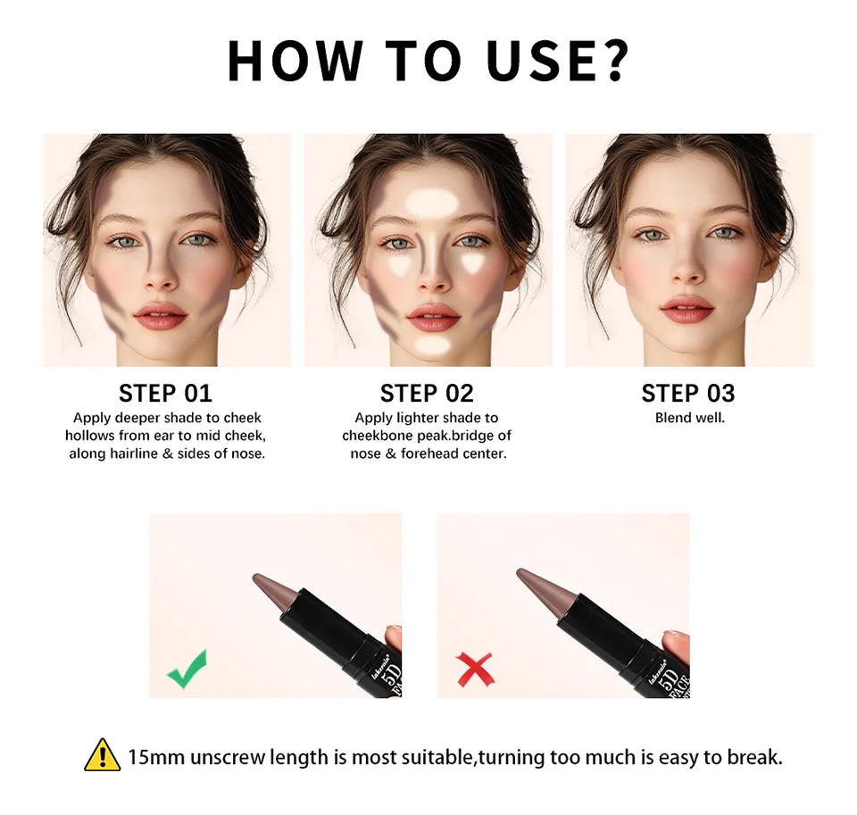 Contouring Stick with Double-headed Multi-use Contour Stick Contouring Foundation Contour Makeup Concealer Stick Pencil Cosmetic