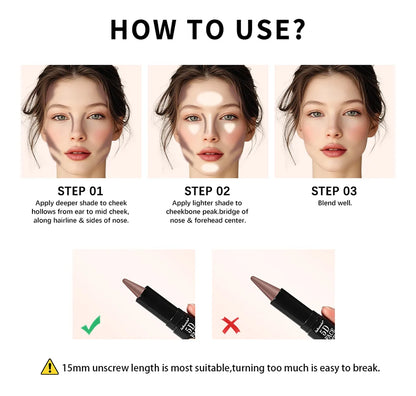 Contouring Stick with Double-headed Multi-use Contour Stick Contouring Foundation Contour Makeup Concealer Stick Pencil Cosmetic
