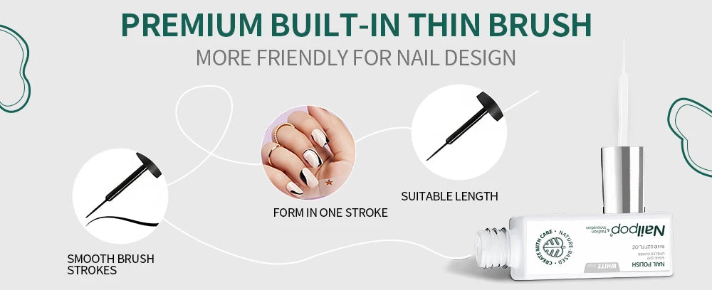 NAILPOP Gel Nail Polish Liner 8ML 5 Colors Nail Art Paint Gel for French Tips Swirls DIY Manicure Soak Off UV Cure with Brush