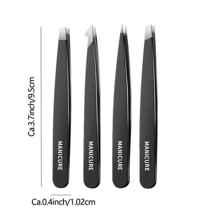 1/4pcs Tweezers Set - Professional Stainless Steel Tweezers For Eyebrows - Great Precision For Facial Hair, Splinter And Ingrow