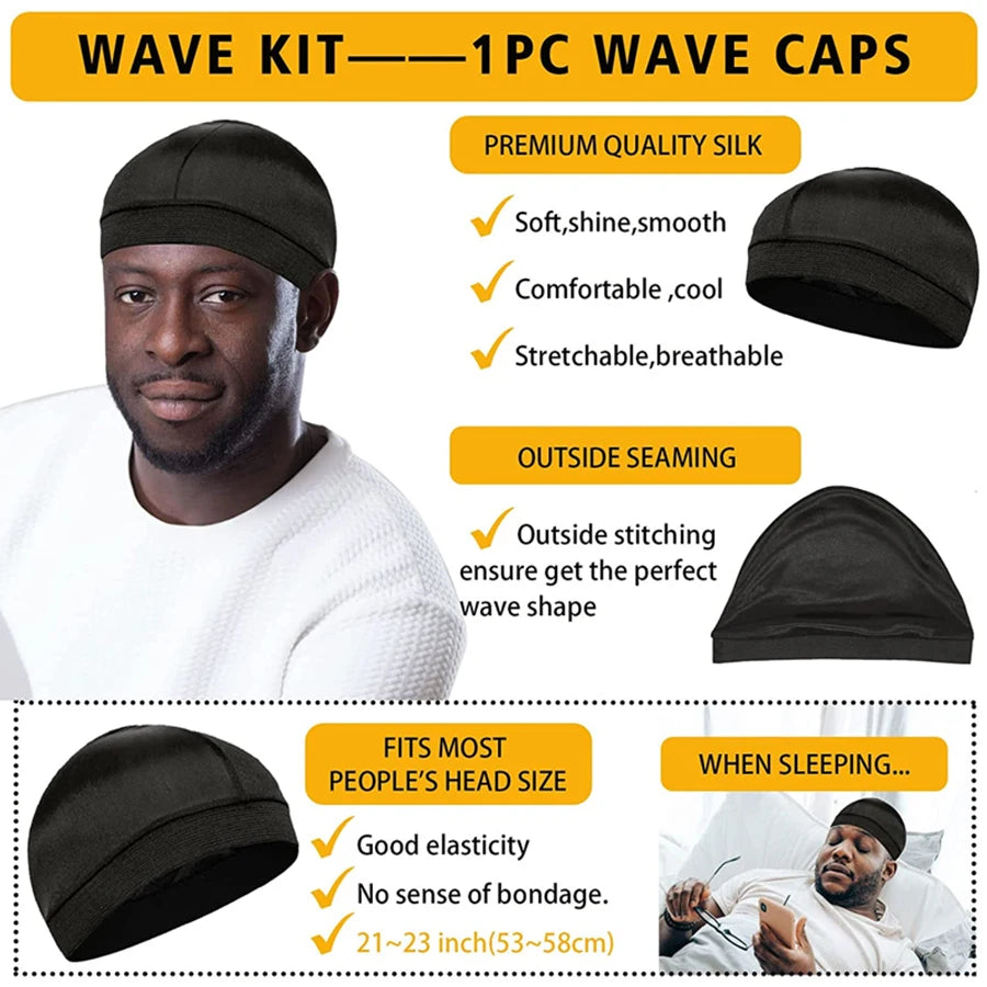 Shea Butter Wave Control Pomade Kit 360 Style Strong Hold Long Lasting Curly Hair Cream With Brush Silk Rag Cap Tool Accessony